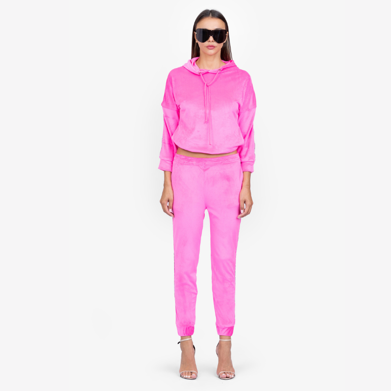 Untitled design-10 Hot Pink Velvet Hoodie and Track Pants Set - Image 1