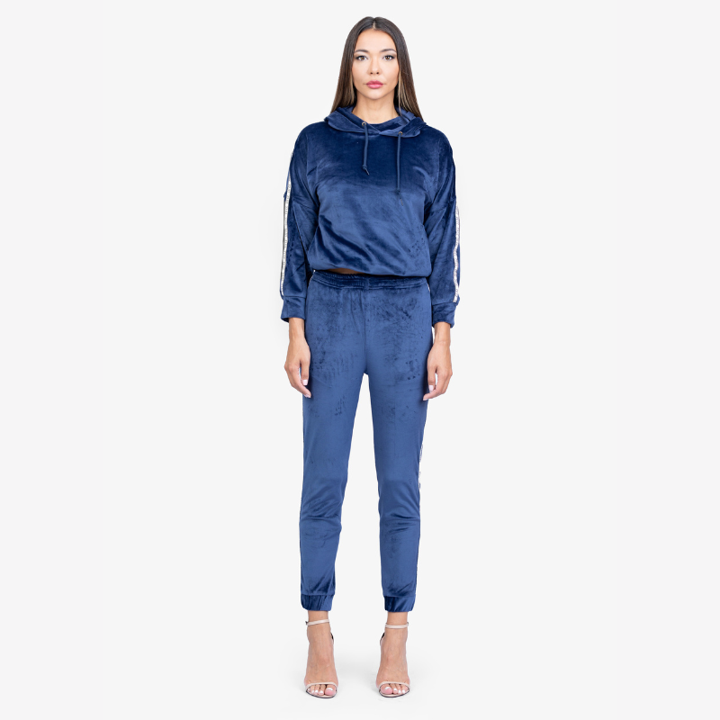 Untitled design-3 Dark Blue Velvet Hoodie and Track Pants Set - Image 1