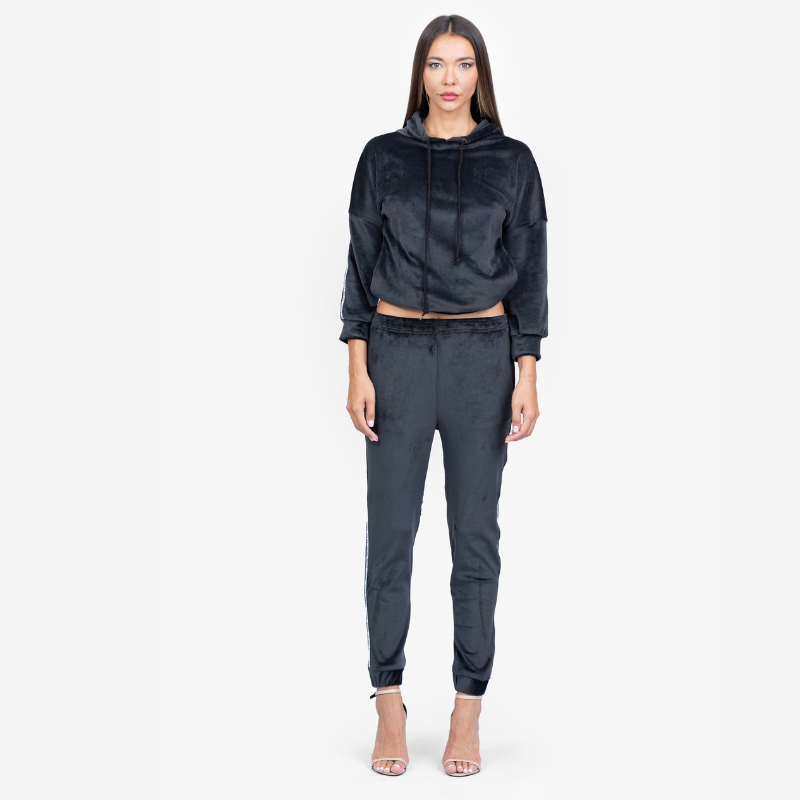 Untitled design-6 Black Velvet Hoodie and Track Pants Set - Image 1