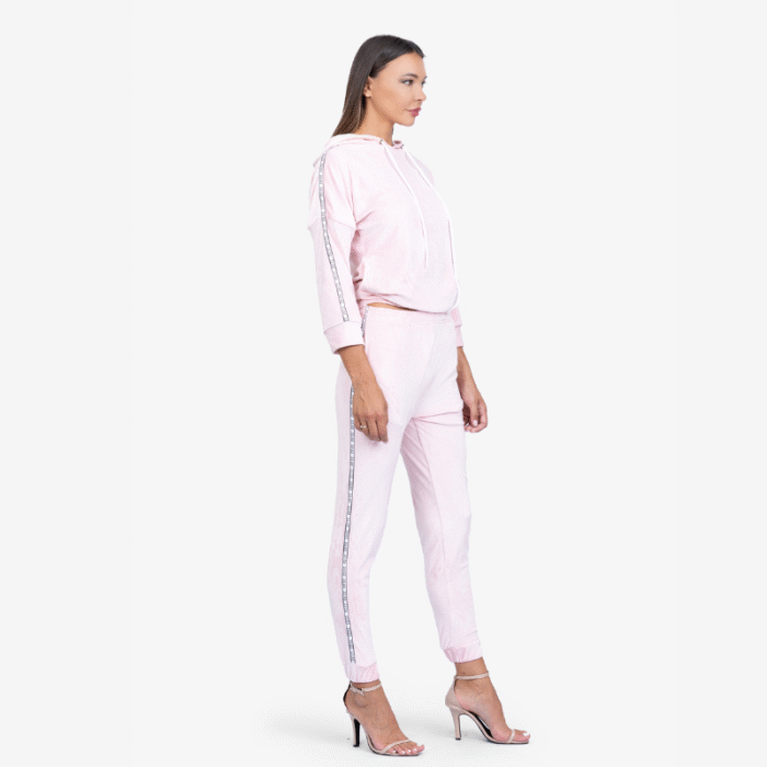 Light Pink Velvet Hoodie and Track Pants Set - Image 3