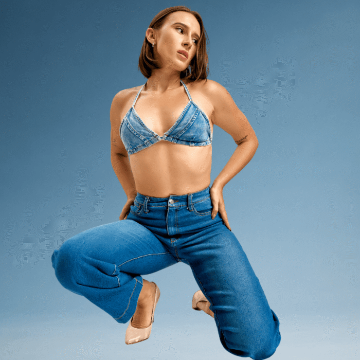 Mid Blue Wide Leg Denim Pant - Image 6