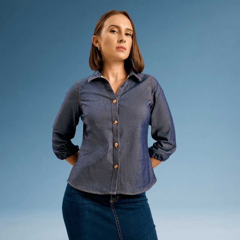 Untitled design-28 Chambray Button Down Blouse - Image 1
