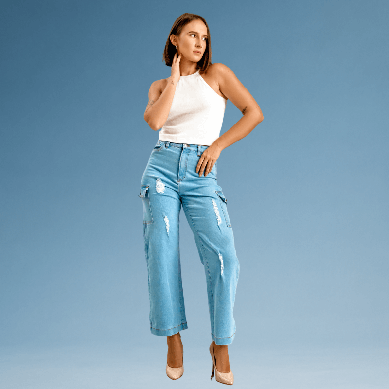 qUntitled design-24 Light Blue Denim Cargo Pant - Image 1
