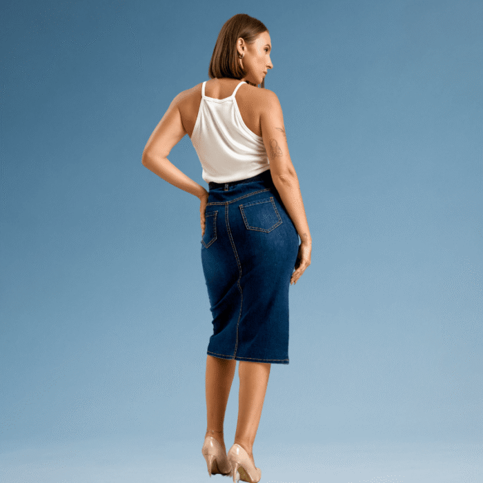 Long Denim Skirt with Back Elastic - Image 3