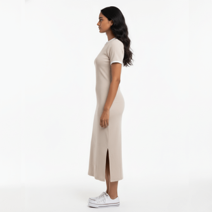 Beige Rib Midi Dress - Image 3