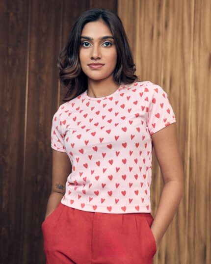 Heart Print Rib Tee