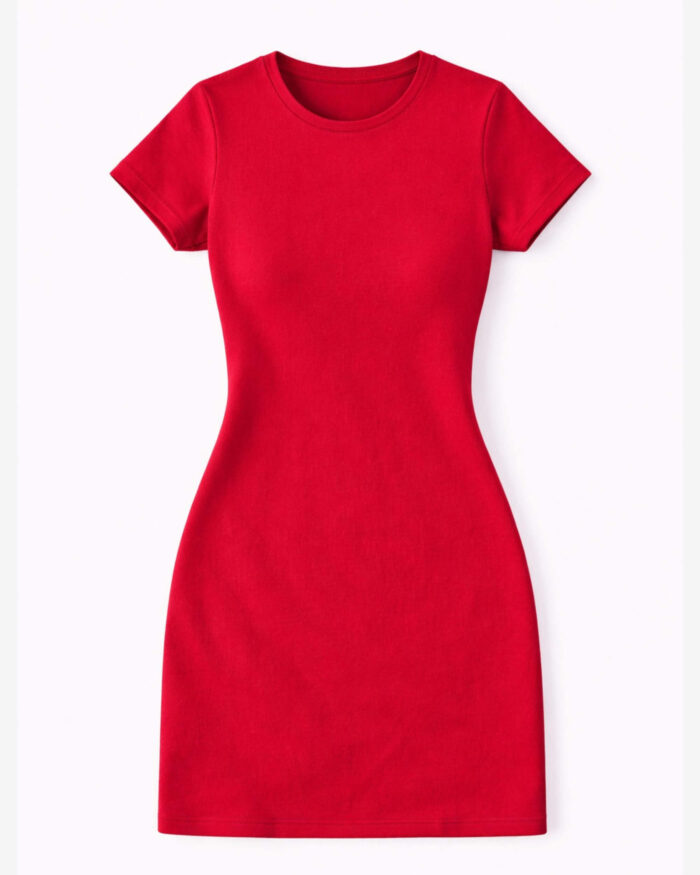 Red Ribbed Bodycon Dress - Image 4