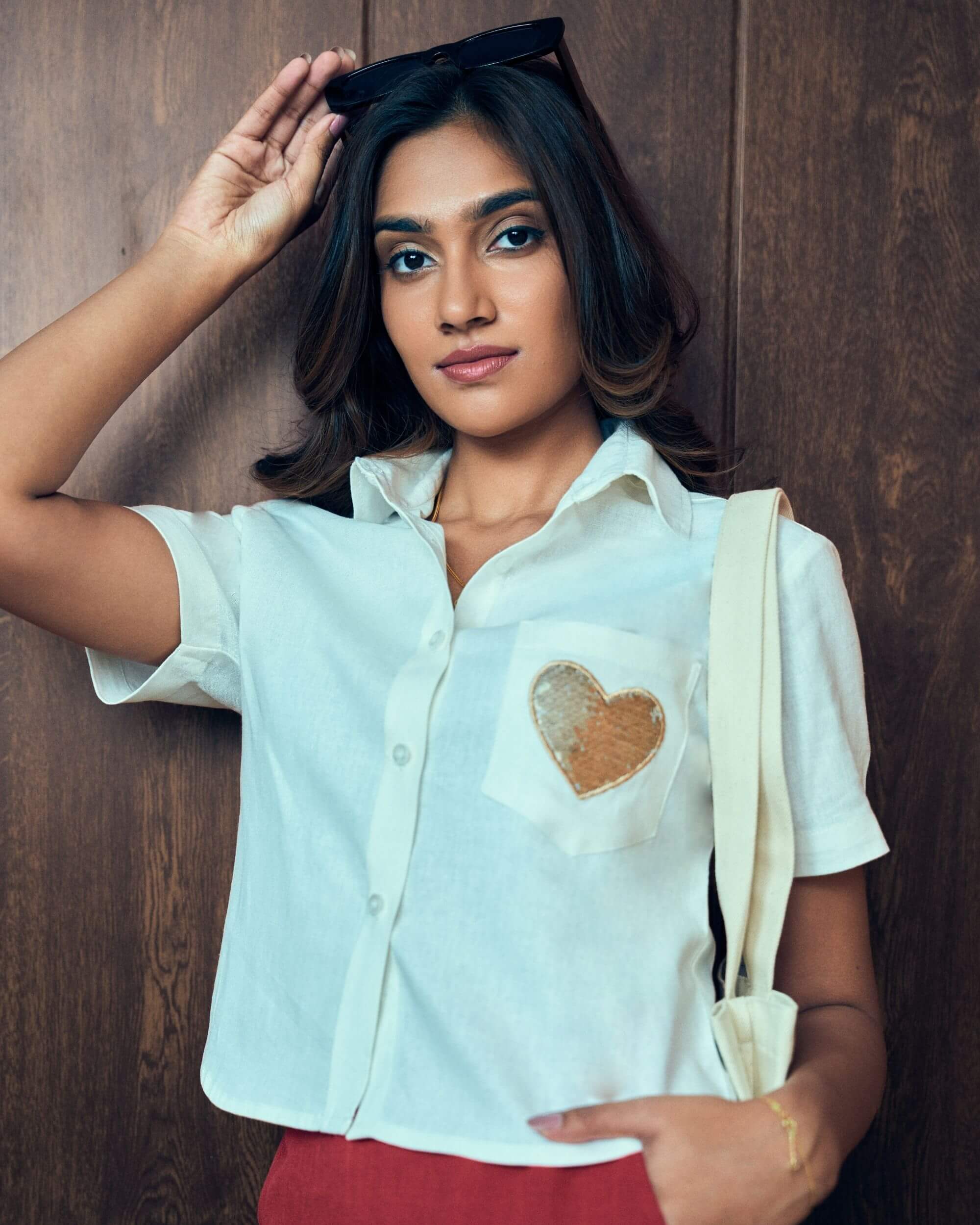 Untitled design Off-White Crop Shirt with Sequin Heart - Image 1