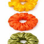 Satin Scrunchie Set – Sunshine Yellow, Mandarin Orange & Olive Green (3 Pack)