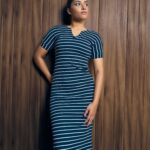 Stripe Side Slit Midi Dress