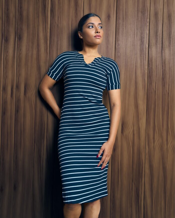 Stripe Side Slit Midi Dress - Image 3
